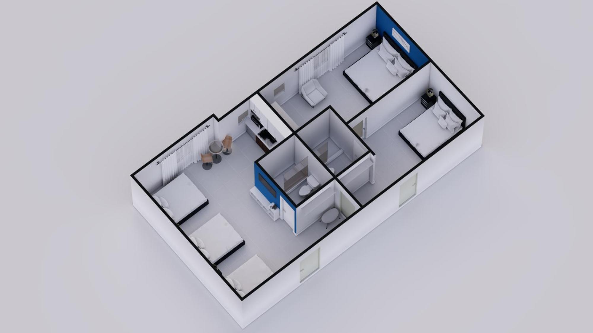 Suite Groupe 3 Chambres avec 2 Salles de Bains et Cuisine